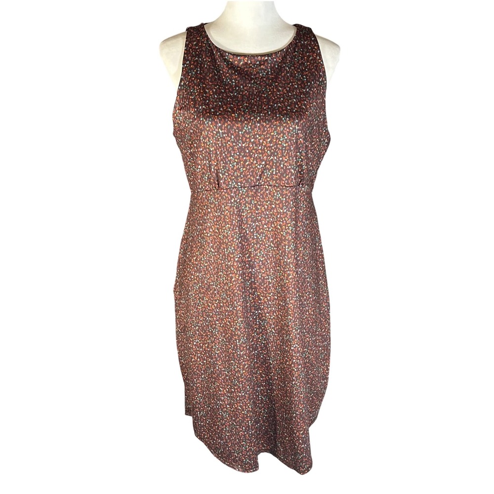 prAna Emerald Lake Dress Women XL Brown Multi-Color Abstract Dot Sleeveless